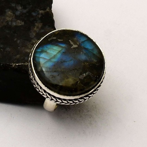 Labradorite Gemstone Ethnic Handmade Ring Jewelry Gift US Size-8 AR 60121