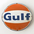VINTAGE 14” X 12” GULF PORCELAIN METAL MOTOR OIL GAS PUMP PLATE SIGN