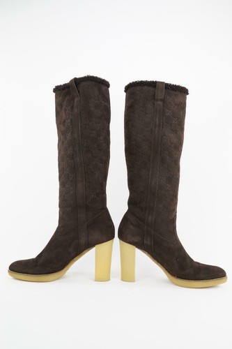 Gucci Size 9.5 Brown Suede GG Merino Boots 465ggs33 - 第 9/12 張圖片