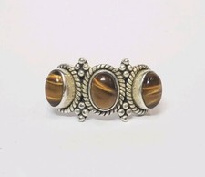 3 Cabochon Tigers Eye Sterling Silver Ring Size 7
