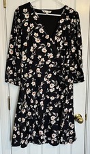 Yumi Womens Wrap Dress Black White Floral size 14 EUC