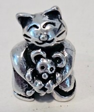 Charm bead Large hole fits European Bracelets- Cat Holding Mouse, Slide