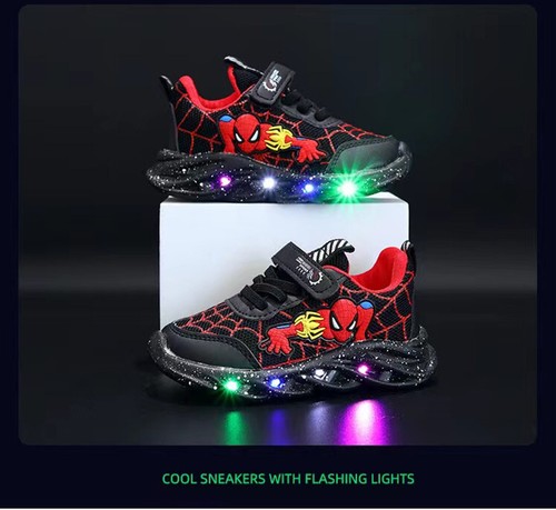 Boys LED Spiderman Shoes Kids Children Gift Sneakers Flashing Light Up Trainers - Picture 9 of 35