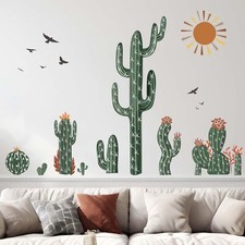 Boho Cactus Wall Stickers - Green Plants Tropical Desert Cacti Wall Decals - ...