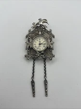 Sterling Silver & Marcasite Cuckoo Clock  Pin/Pendant Combo 