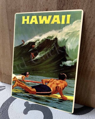 Hawaii Vintage Surfen Reise Werbung auf Retro Stil Neu Blechschild Plakette