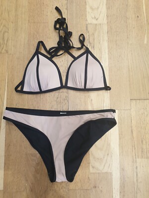 PRIMARK Bikini Black Nude Triangle Top Piece Swimwear UK