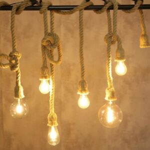 Retro Vintage Rope Pendant Light Lamp Loft Creative Living Room Industrial Bulbs