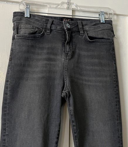 F&F Grey Stretch Denim Mid Rise Striped Raw Hem Ankle Skinny Jeans UK10 L26.5" - Picture 2 of 5