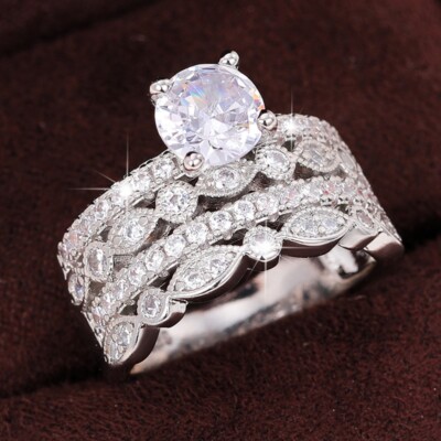 Women Pretty 925 Silver Engagement Rings Cubic Zirconia Jewelry Size 6-10
