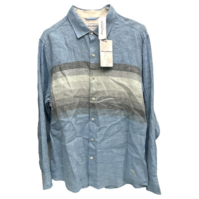 Tommy Bahama Mens 100% Linen Long Sleeve Shirt Raffia Blues