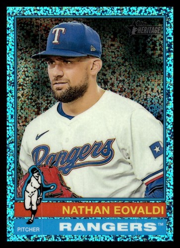 2025 Topps Heritage Blue Chrome 34 Nathan Eovaldi, Texas Rangers