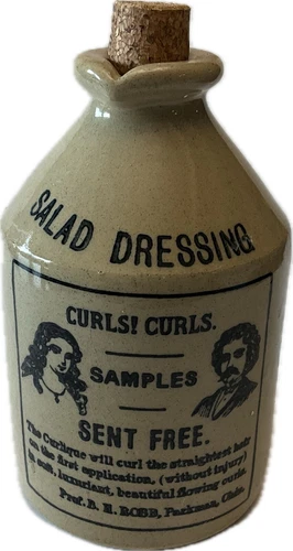 Curls Curls Advertisement Salad Dressing Small Crock Jug Jar Crackled