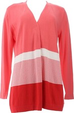 Denim Co Border Stripe Open Front Long Slv Cardigan Warm Coral PM NWOT 470