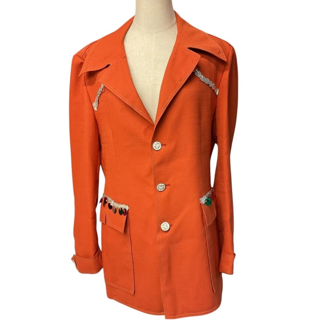 VETEMENTS Giacca blazer vintage anni 70 arancione bruciato colletto pugnale abbellimenti formale