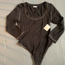 Intimately Free People Black 3/4 Sleeve Bodysuit Ribbed Scoop Neck Nordstrom NWT