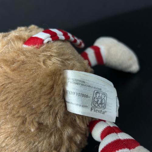 Peluche scimmia marrone Fiesta righe rosse braccia gambe John 3:16 cuore peluche - Foto 7 di 7