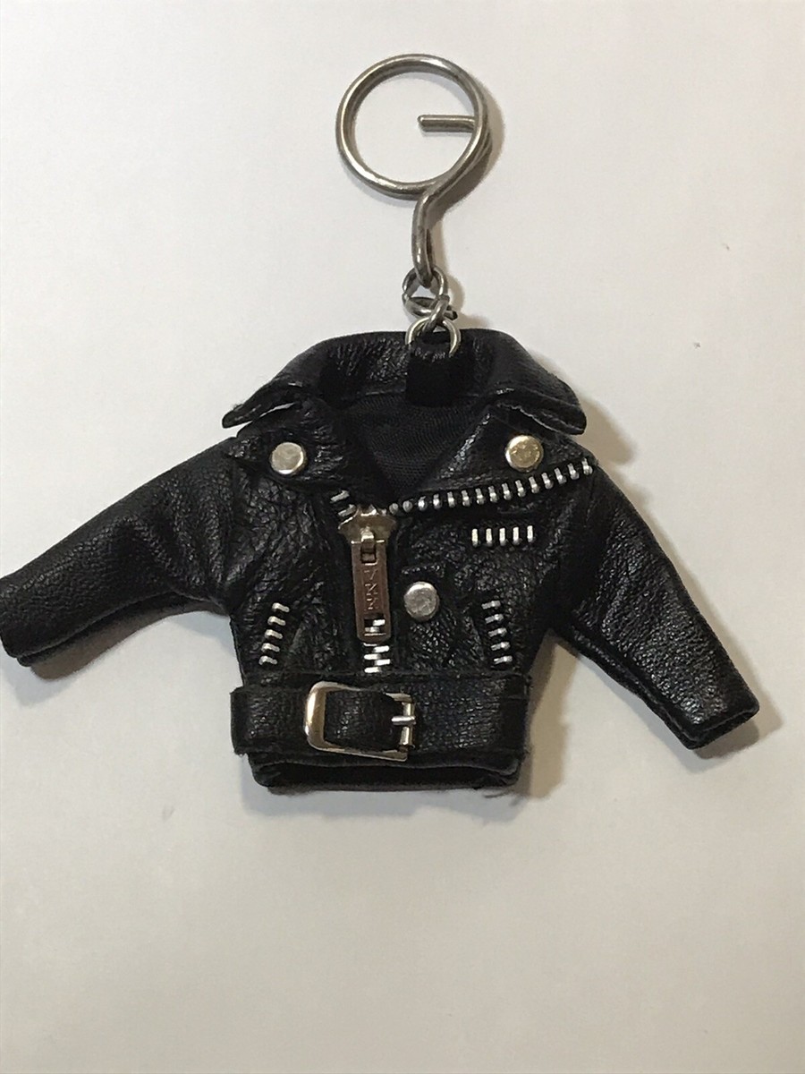 Mini Black Leather Jacket Keychain.Biker Punk Rocker Keyring