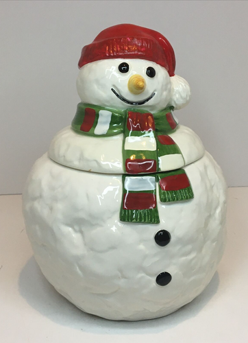Homco Snowman Cookie Jar Canister 8" Vintage 1988 - Picture 2 of 12