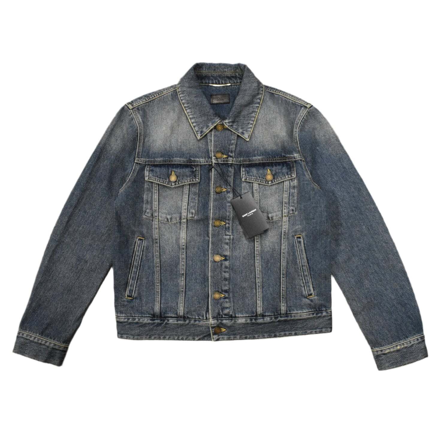 Giacca camionista denim blu scuro vintage Saint Laurent nuova con etichette $1350 uomo M AUTENTICA