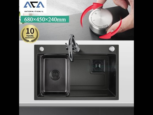 304 Stainless Steel Single Bowl Kitchen Sink Topmount Smart Drainage Grey Black - Video 1 of 1