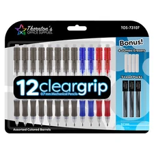 12 Thornton's Office Supplies ClearGrip Mechanical Pencil Starter Set, 0.7mm