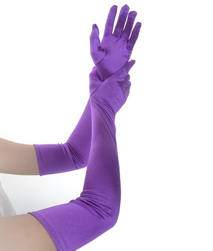 Womens Evening Party Mittens 21' Long Satin Finger Gloves Stretchy Adult Size US - Picture 13 of 31