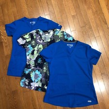 X3 GREY'S ANATOMY Scrub Tops Size S 2 Solid 1 Floral Print by Barco Medical Vet