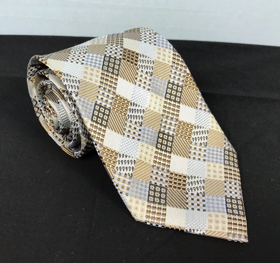 Mens Peacock 3.5”/57” Hand Made Quilt Patch Copper Blue Metallic Silk Tie - Image 2 of 4