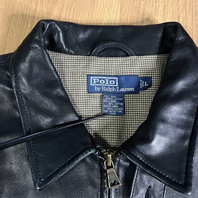 Vintage Polo Ralph Lauren Men's Black Leather Jacket Size Vintage Polo Ralph Lauren Men's Black Leather Jacket Size