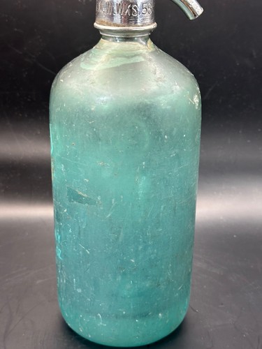 Vintage Seltzer Bottle Manhattan Sparkling Beverages Brooklyn NY Teal Blue Green - Picture 4 of 8