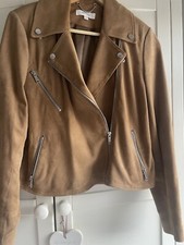M & S Per Una Camel Suede Biker Jacket 14