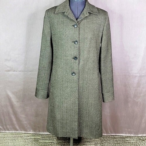 Wool Herringbone Long Coat Size 