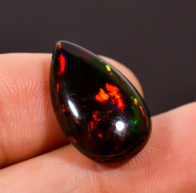 6.5 Ct Natural Black Ethiopian Opal Pear Shape Cabochon Loose Gemstone 19X12X5mm