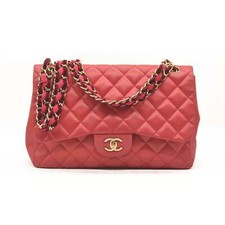 CHANEL Classic Flap Large Pink Leather Gold Hardware Velvet Chain Strap Karl Lag