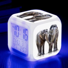 Colorful LED Alarm Clock Elephant Glowing Electronic Digital Table Clock 3.15"