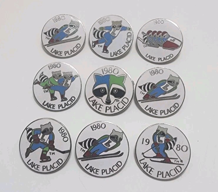 1980 Lake Placid Winter Olympics Pin Set Mascot Sports Enamel Pins Vintage LOT