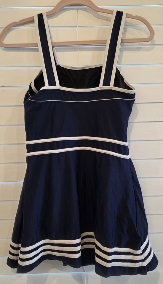 Traje de baño Shore Shapes vestido de baño de una pieza azul marino blanco falda traje de baño talla 12 Foto 4 de 4