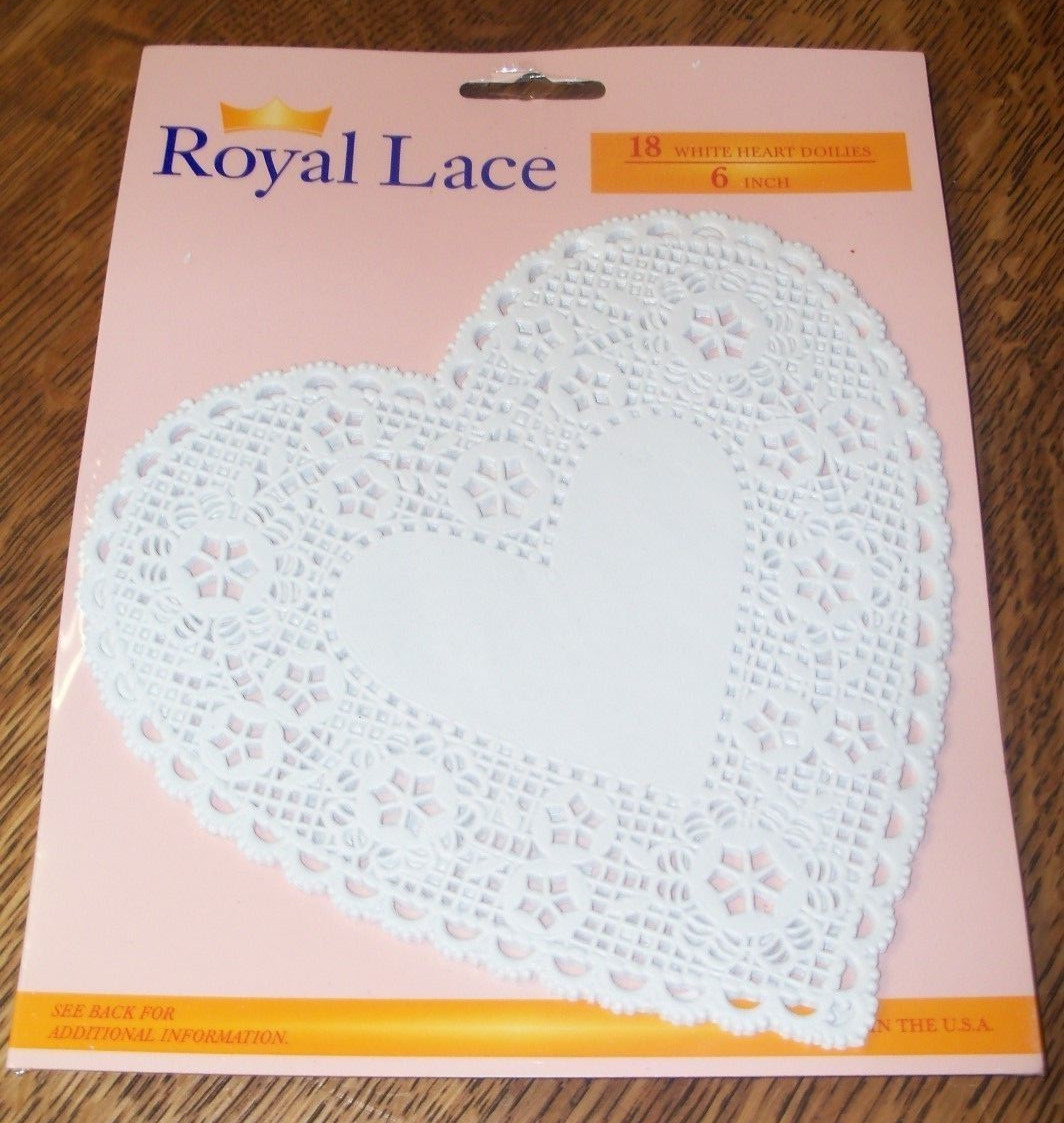 ROYAL LACE White Heart Fancy Lace Paper Doilies - 6 in Diameter - 5 Packages