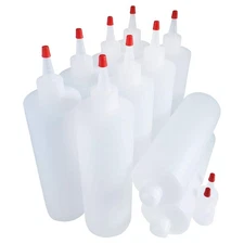 10 Pack 16oz HDPE Plastic Squeeze Bottles, Yorker Red Cap, Natural Clear Durable