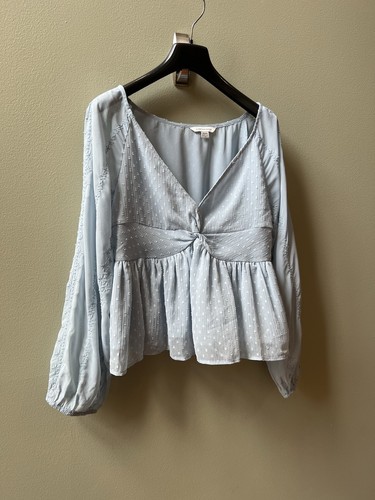 Camicetta babydoll American Eagle top donna blu medio trasparente ricamata con volant - Foto 2 di 16