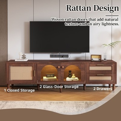 Dark Brown TV Stand for TVs up to 80'', Entertainment Center with App Controlled