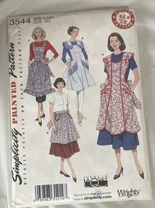SIMPLICITY Pattern 3544 Vintage Aprons 40's & 50's Reprint Size S-L 10-20 UNCUT