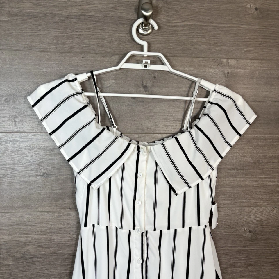 Vestido Charolette Russe Para Mujer Talla Mediana Hombro Descubierto Rayas Botón Delantero NUEVO Foto 2 de 4