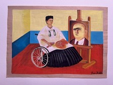 Frida Kahlo Disegno su carta (fatto a mano) firmato e timbrato tecnica mista.