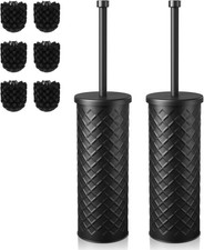 Extra Long Handle Toilet Brush and Holder Set 2 Pack with 4 Replacement Brush