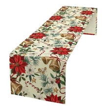 Poinsettia Holiday Table Runner, Winter Christmas Bells 13x36in Xmas-8
