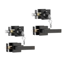 Black Front Door Lock Set with 2 Pack Keyed Alike for Same Keys Bedrooms Li...