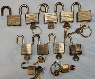 Vintage Master Lock Padlocks Lot of 11: No's 22, 02, 07.   10 of 11 With Keys