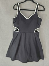Old Navy Large PowerSoft Fit & Flare Shelf-Bra Support Cutout-Waist Dress BLACK 